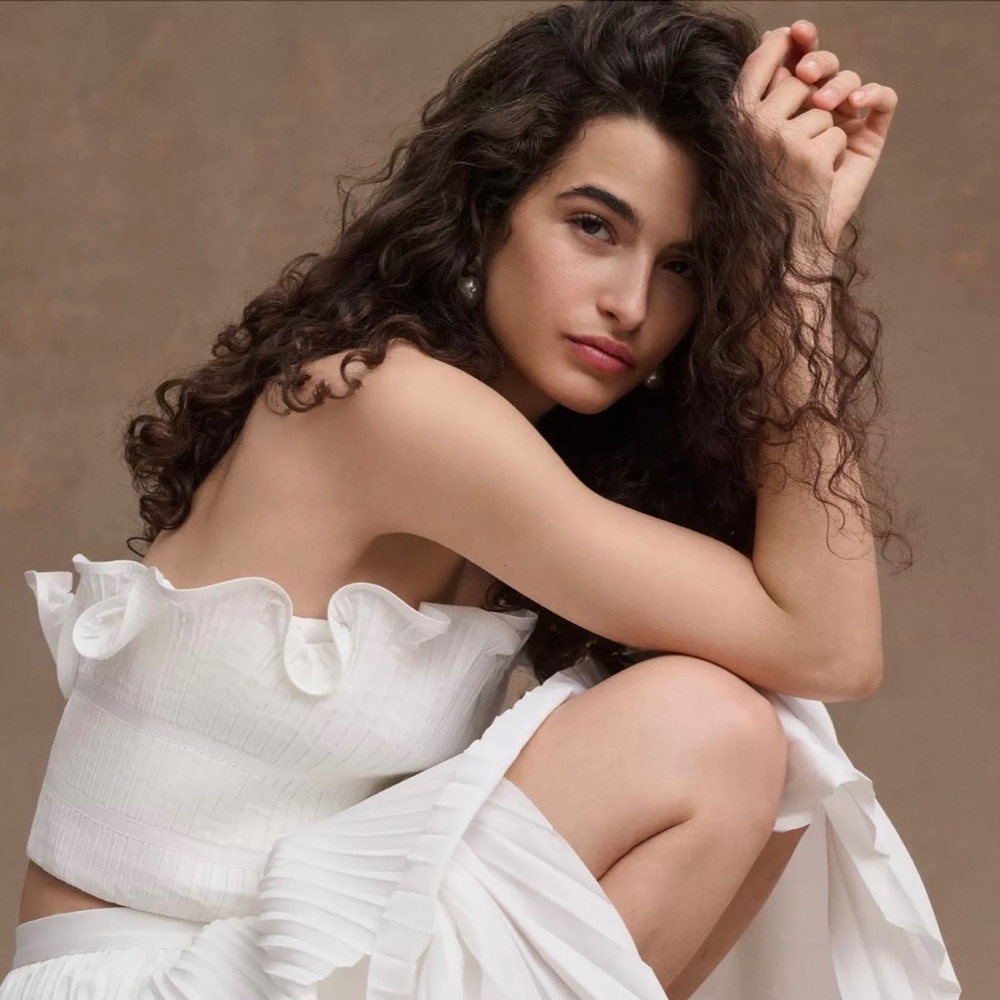 Amur Ivory Oriel Ruffled Crop Top L  (US10)  New With Tags